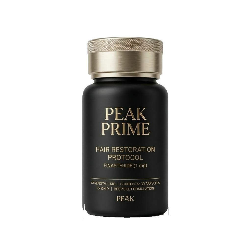 Peak Prime Finasteride 1mg luxury clinical bottle